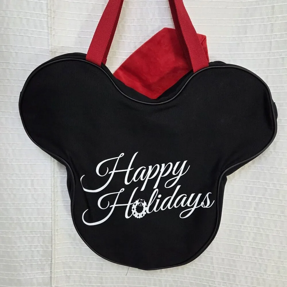 NWT Disney Parks Big Face Tote Bag Mickey Mouse Christmas Santa Collector Canvas